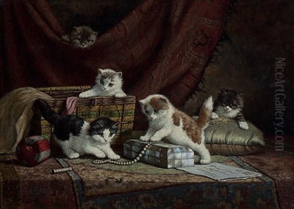 Five Playful Kittens Oil Painting by Cornelis Raaphorst