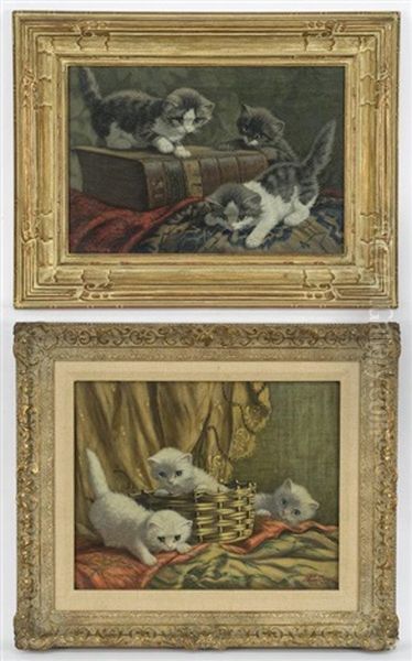 Curious Kittens (+ Another, Smllr; Pair) Oil Painting by Cornelis Raaphorst