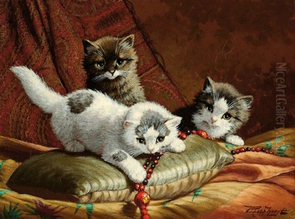 Three Playing Kittens Oil Painting by Cornelis Raaphorst