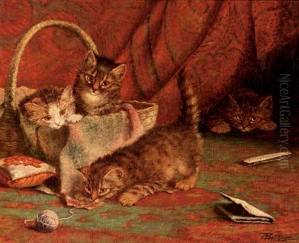 Curious Kittens Oil Painting by Cornelis Raaphorst