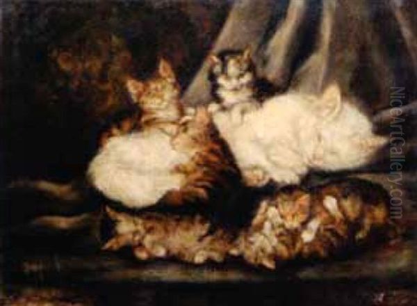 Cat With Kittens Oil Painting by Cornelis Raaphorst