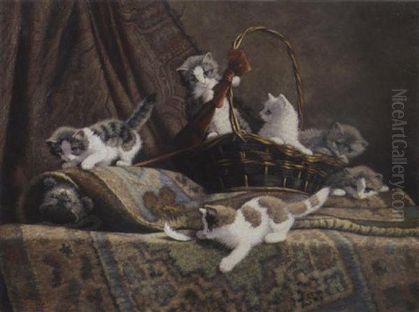 Curious Kittens At Play Oil Painting by Cornelis Raaphorst