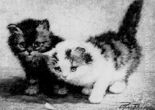 Two Kittens Oil Painting by Cornelis Raaphorst