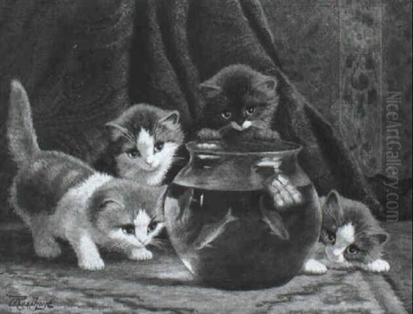 Curious Kittens Oil Painting by Cornelis Raaphorst