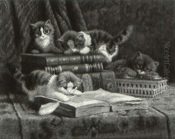 Inquisitive Kittens Oil Painting by Cornelis Raaphorst