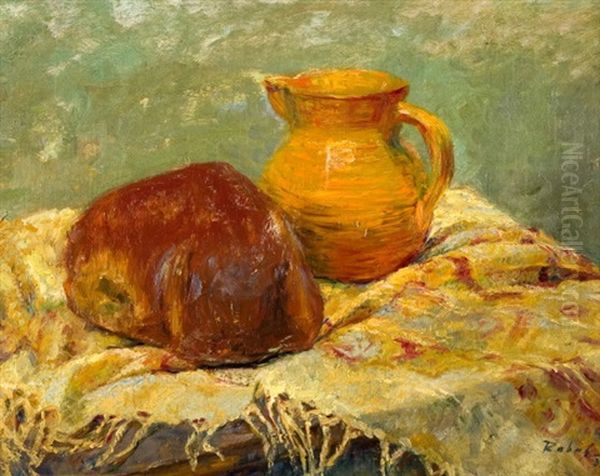 Zatisi S Chlebem A Dzbanem Oil Painting by Vaclav Rabas