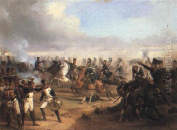 Battle Scene Oil Painting by Edmund Friedrich Rabe