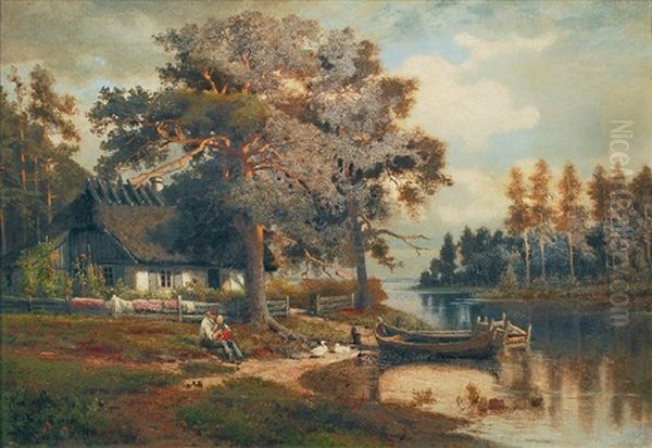 Hutte Am Waldsee Oil Painting by Otto Rabe