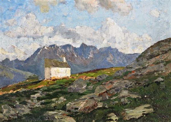 Kapelle Bei St Anton Am Schlern In Sudtirol Oil Painting by Fritz Wilhelm Rabending