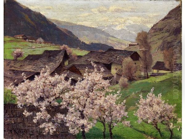 Obstblute In Den Bergen Oil Painting by Fritz Wilhelm Rabending