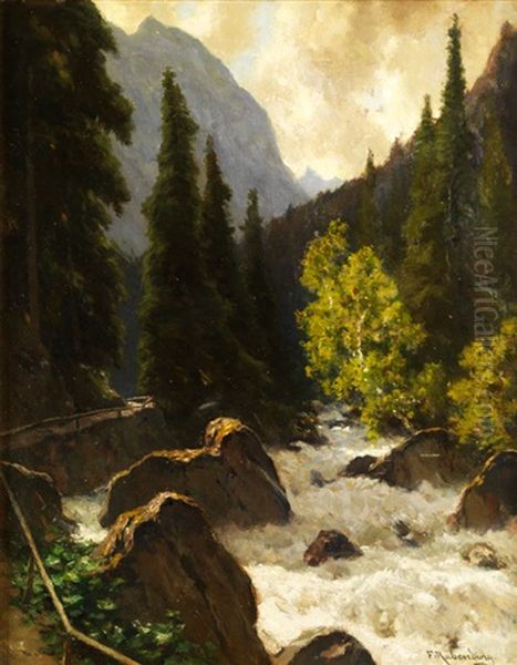 Wildbach In Den Bergen Oil Painting by Fritz Wilhelm Rabending