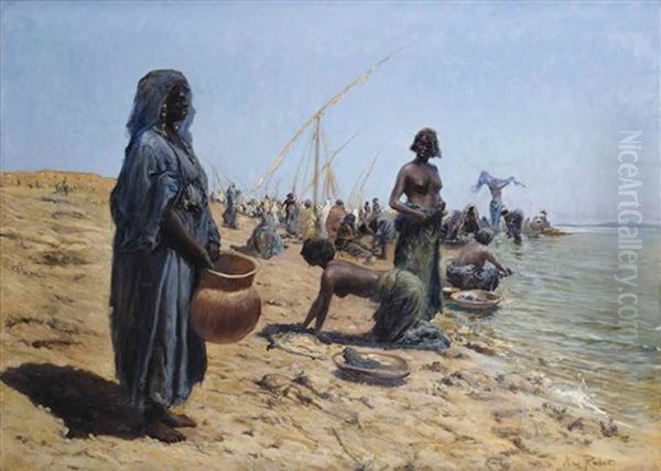 Grosse Wasche Bei Omdurman: Women Washing Along The River Nile, Sudan Oil Painting by Max Friedrich Rabes