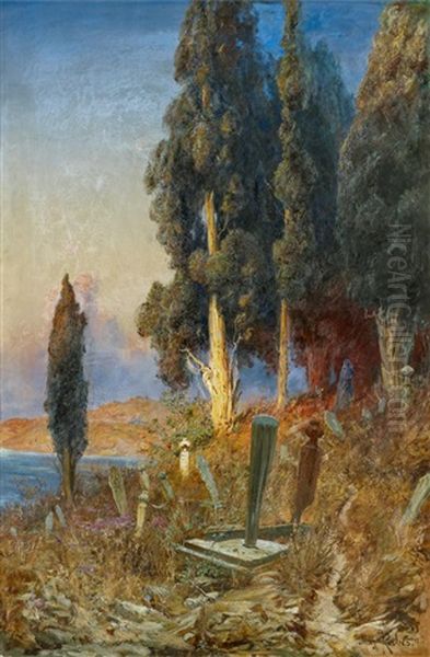 Turkischer Friedhof In Constantinopel Oil Painting by Max Friedrich Rabes