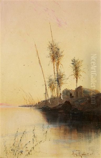 Nile Landscape Oil Painting by Max Friedrich Rabes