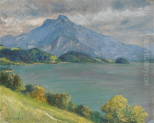 View Of The Mondsee Oil Painting by Max Friedrich Rabes