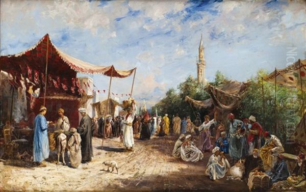 Marche Au Caire Oil Painting by Max Friedrich Rabes