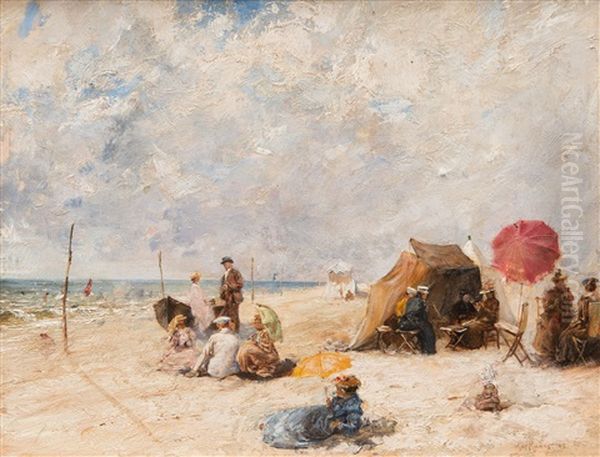 Scene Galante A La Plage Oil Painting by Max Friedrich Rabes