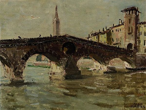 Die Ponte Pietra In Verona Oil Painting by Max Friedrich Rabes