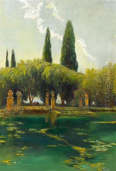 Stilles Wasser (villa D'este - Tivoli Bei Rom) Oil Painting by Max Friedrich Rabes