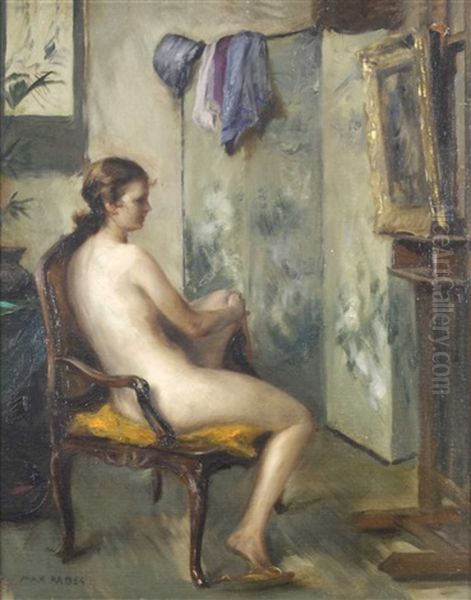 Sitzender Frauenakt In Einem Interieur Mit Paravent Oil Painting by Max Friedrich Rabes