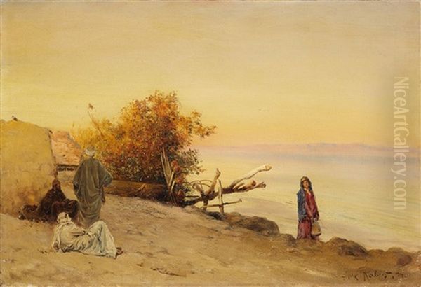 Evening At The Bank Of The Nile Oil Painting by Max Friedrich Rabes