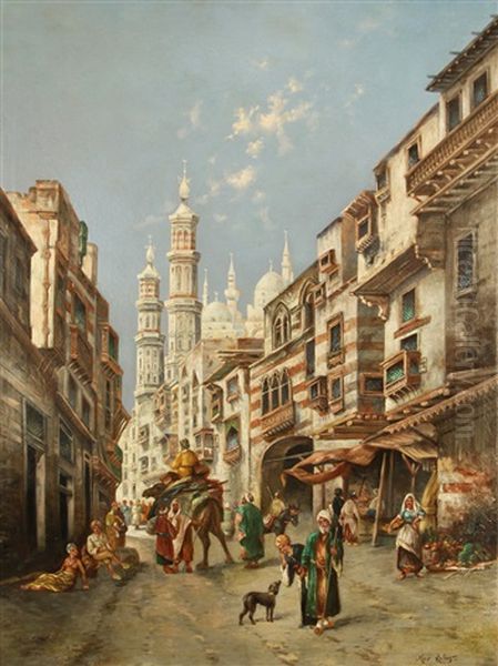 A Busy Street In Cairo Oil Painting by Max Friedrich Rabes