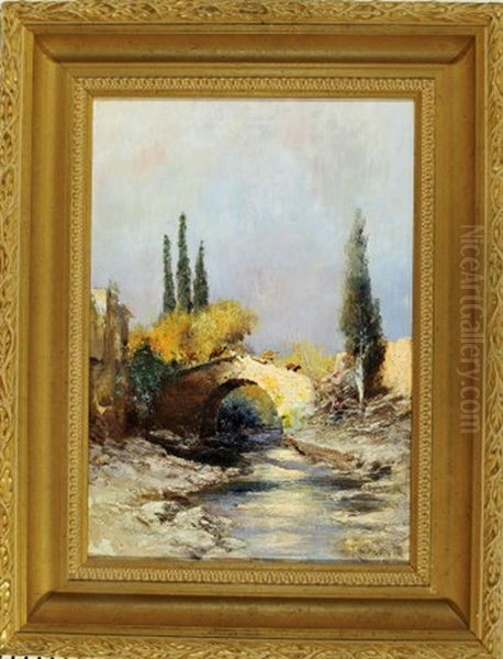 Kamelkaravane Uberquert Einen Fluss Oil Painting by Max Friedrich Rabes