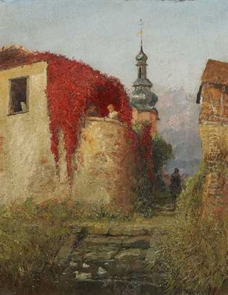 Rotes Herbstlaub - Motiv Bei Wertheim/main Oil Painting by Max Friedrich Rabes