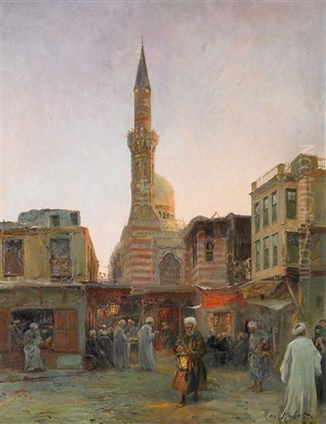 Basarszene (in Der Altstadt Von Kairo?) Oil Painting by Max Friedrich Rabes