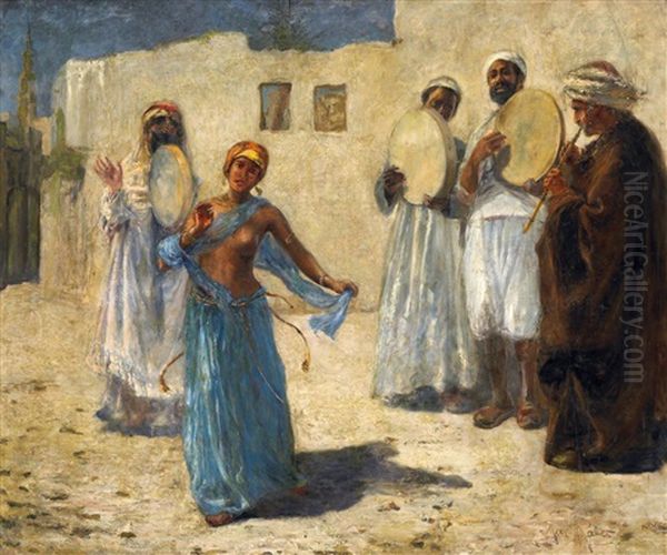 Orientalische Musiker Mit Einer Tanzerin Oil Painting by Max Friedrich Rabes