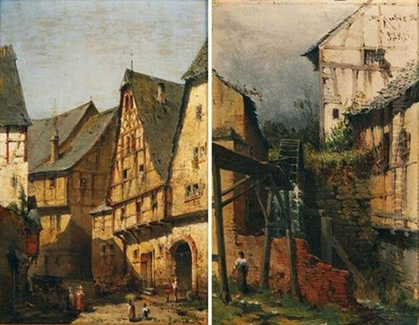 Berlin, Personnages Dans Une Ruelle (+ Le Moulin A Eau; Pair) Oil Painting by Max Friedrich Rabes