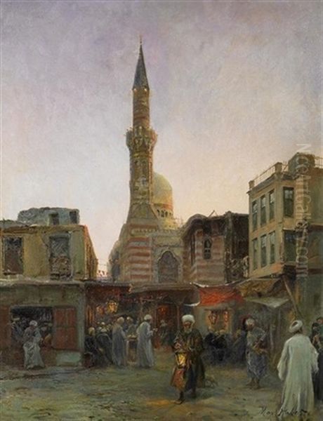 Basarszene In Der Altstadt Von Kairo (?) Oil Painting by Max Friedrich Rabes