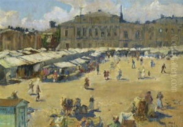 Markt In Abo, Finnland Oil Painting by Max Friedrich Rabes