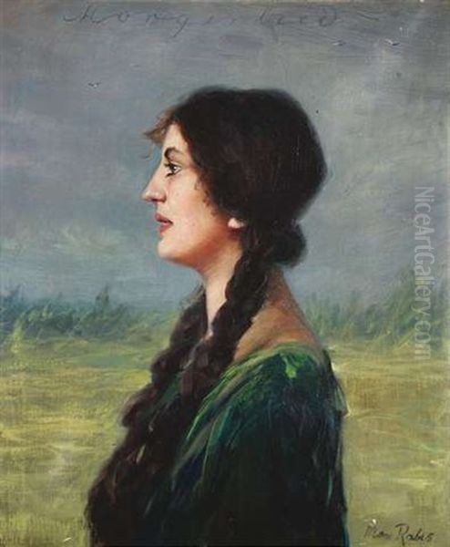 Bildnis Einer Schwarzhaarigen Frau Im Profil Nach Links Vor Landschaftshintergrund Oil Painting by Max Friedrich Rabes