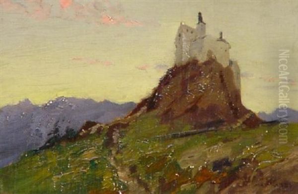 Schlos Vulpera-tarasp Im Engadin Oil Painting by Max Friedrich Rabes