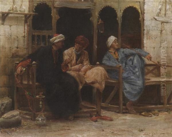 Cafehaus In Alt-cairo Oil Painting by Max Friedrich Rabes