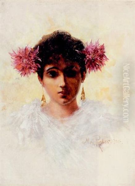 Jeune Fille A La Coiffure Aux Fleurs Oil Painting by Max Friedrich Rabes