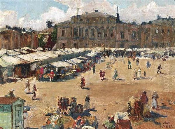 Markttag Auf Dem Marktplatz Von Abo (finnland) Oil Painting by Max Friedrich Rabes