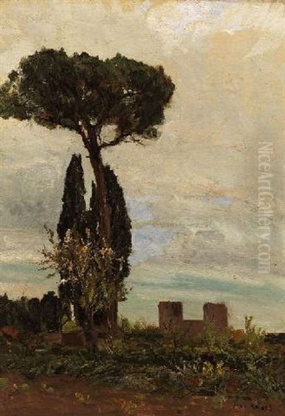 Italienische Landschaft An Der Via Appia Oil Painting by Max Friedrich Rabes