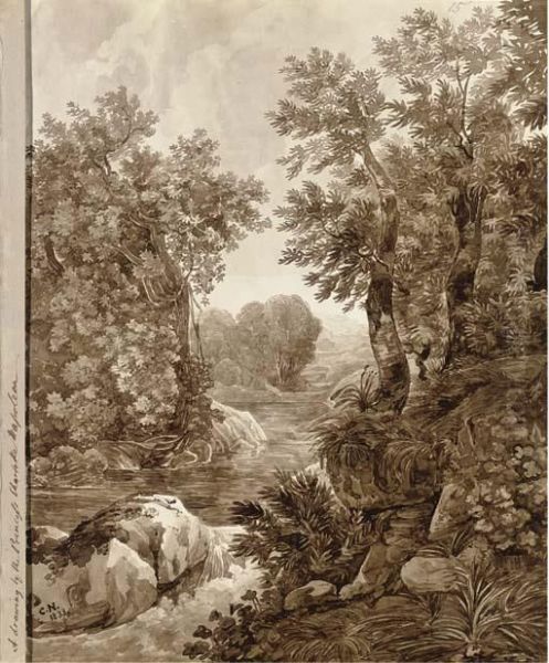 A River Flowing Through An Overgrown Valley Oil Painting by Princess Charlotte Bonaparte