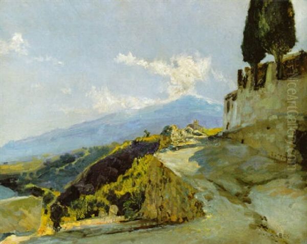 Blick Von Taormina Auf Den Aetna Oil Painting by Max Friedrich Rabes