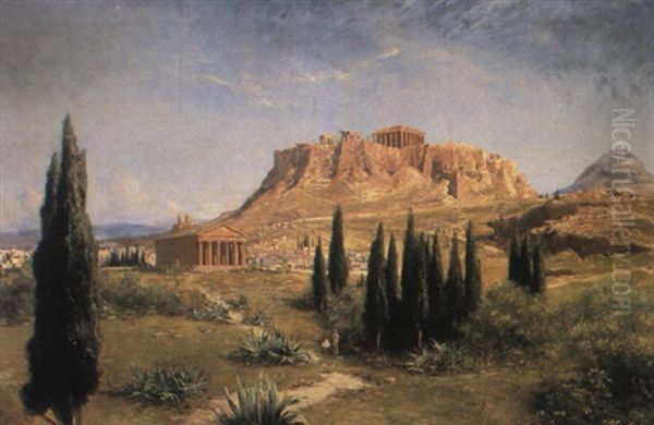 A View Of The Acropolis Oil Painting by Max Friedrich Rabes