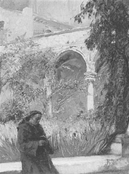 A Monk Reading In A Cloister Oil Painting by Max Friedrich Rabes