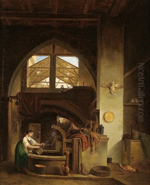 Blick In Einen Innenhof Oil Painting by Pietro Racchetti