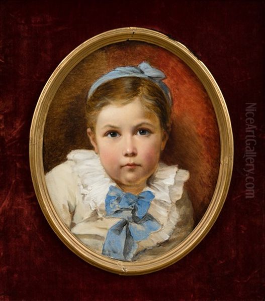 Girl With A Blue Bow Oil Painting by Nikolai Y. Rachkov