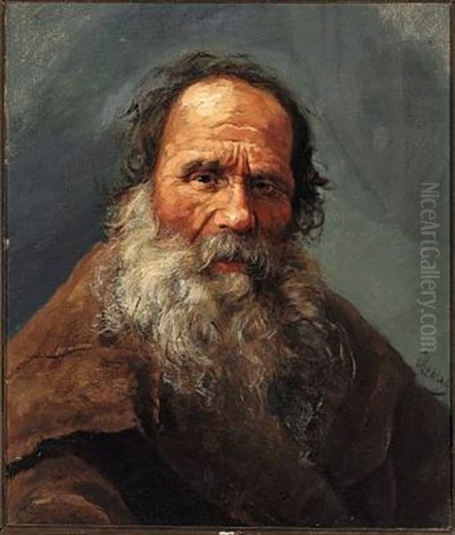 A Russian Peasant Oil Painting by Nikolai Y. Rachkov