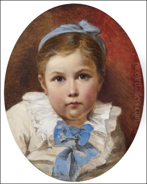 A Girl With A Blue Bow Oil Painting by Nikolai Y. Rachkov