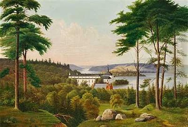 Landscape With A Castle Near A River Oil Painting by Niels Groenbek Rademacher