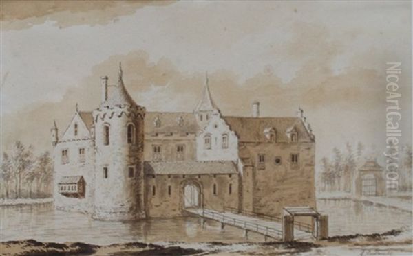 De Linker- En Voorzijde Van Kasteel Noordeloos Bij Gorinchem by Abraham Rademaker