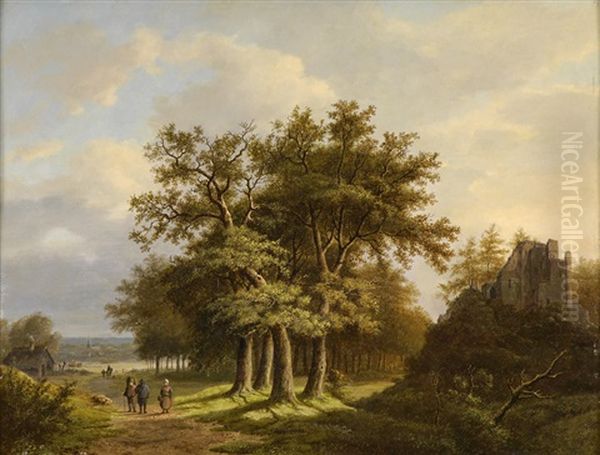 Hollandische Sommerlandschaft Mit Landvolk Und Burgruine by Hermanus Everhardus Rademaker